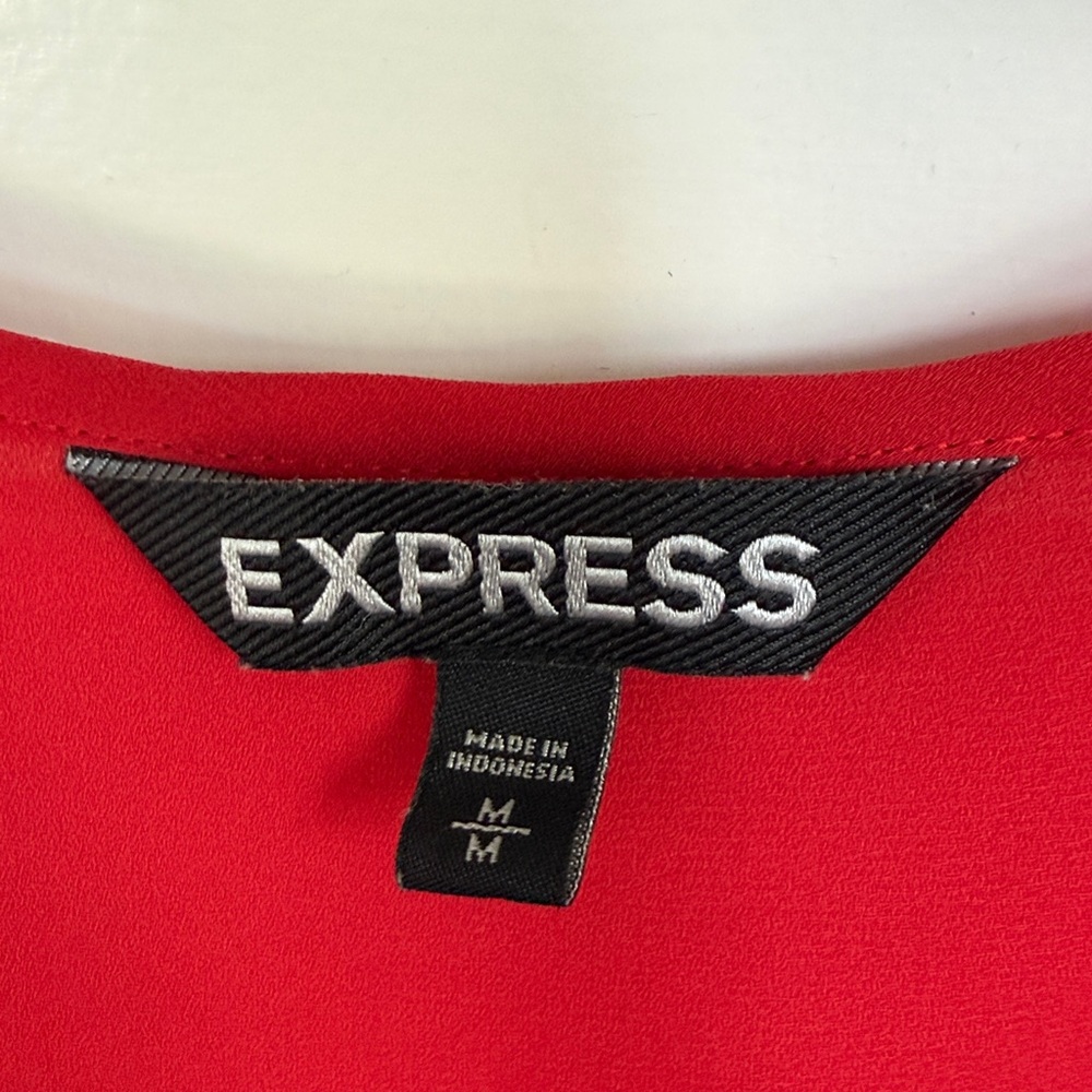 Express Women's Bright Red Ruffle Tie V-Neck Blouse Medium - Picture 4 of 6
